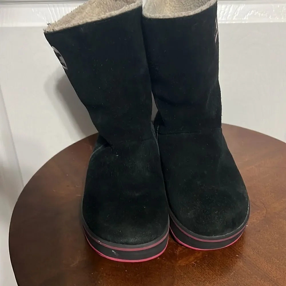 🔥🔥 SOREL Glacy Black & Pink SherpaLined Waterproof Suede Boots - Women Sz 5‎